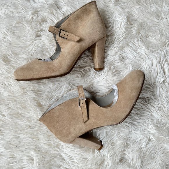 New Eric Michaels Tan Suede Cali Ankle Strap Pump Sz 36 US 6 - Picture 1 of 9